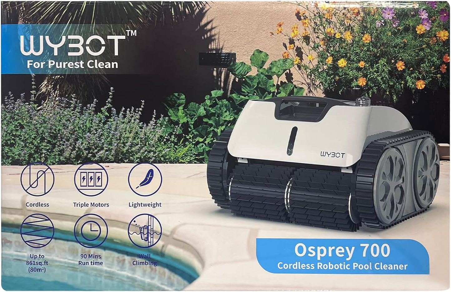 WYBOT Poolroboter Akku 120 Minuten für Boden,Wasserlinie,und Wandreinigung mit Dreifachmotor,Poolsauger Akku Kabellos